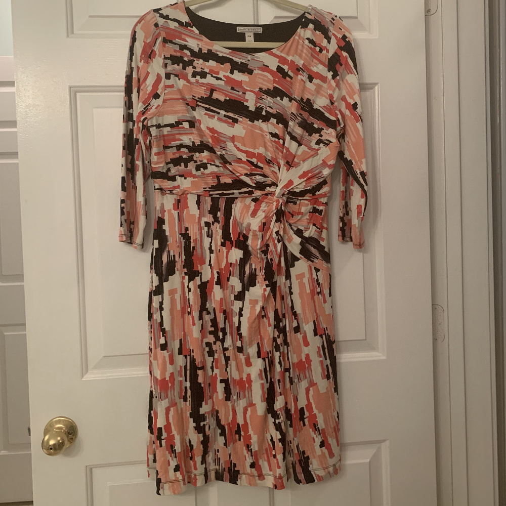 Dana Buchman Printed 3/4 Sleeve Faux-Wrap Dress